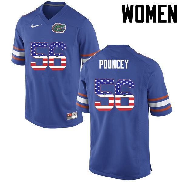 Florida Gators Women #56 Maurkice Pouncey College Football Jersey USA Flag Fashion Blue